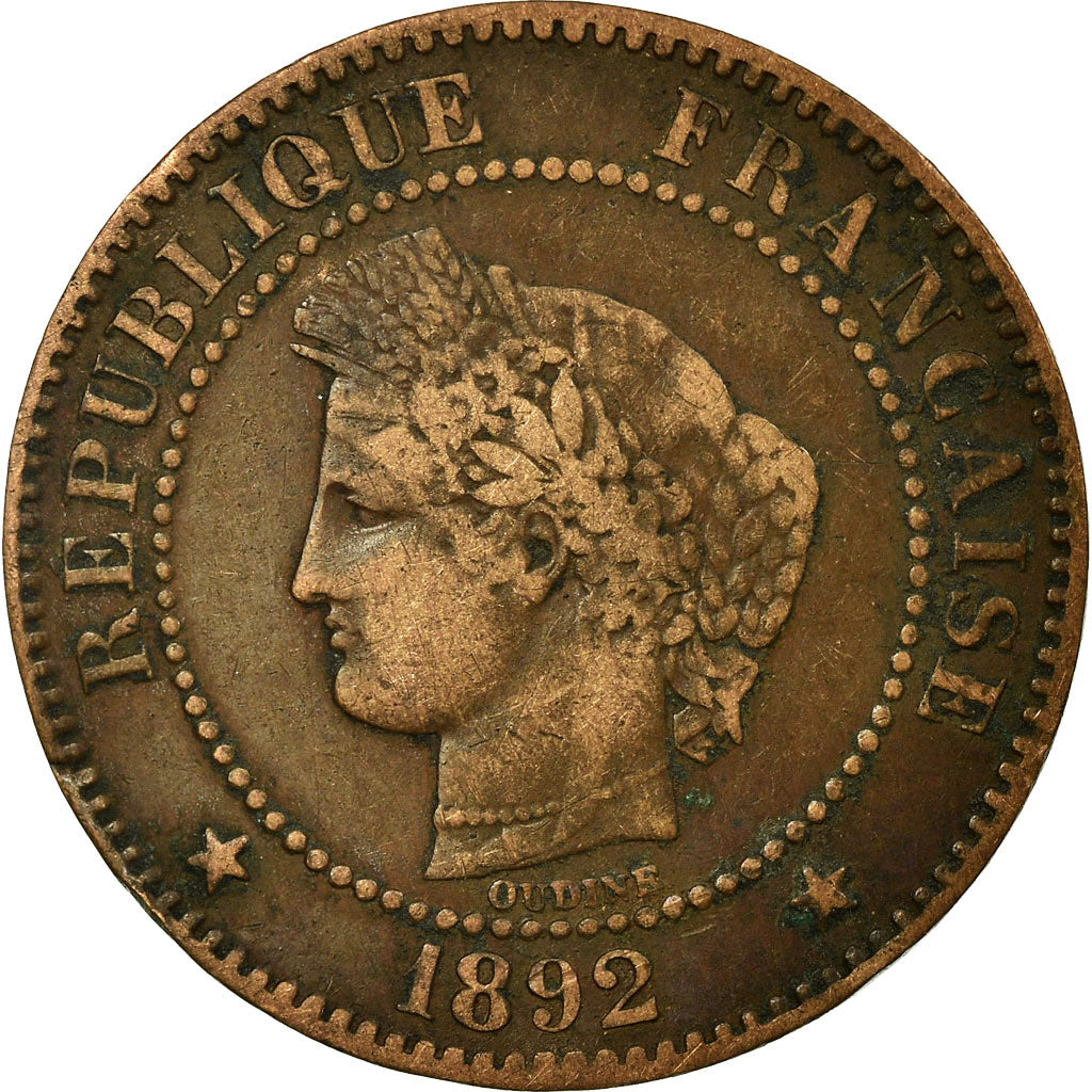 Monnaie, France, Cérès, 2 Centimes, 1892, Paris, TB+, Bronze, Gadoury:105
