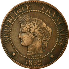 Monnaie, France, Cérès, 2 Centimes, 1892, Paris, TB+, Bronze, Gadoury:105