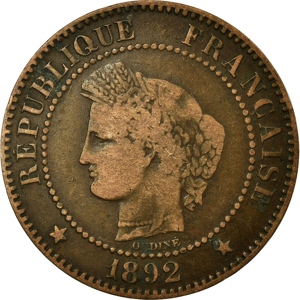 Monnaie, France, Cérès, 2 Centimes, 1892, Paris, TB, Bronze, Gadoury:105