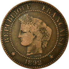 Monnaie, France, Cérès, 2 Centimes, 1892, Paris, TB, Bronze, Gadoury:105