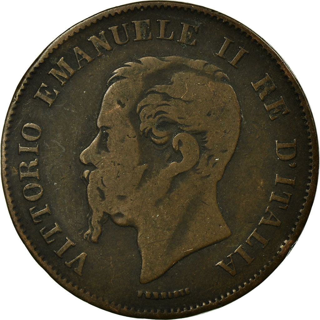 Moneda, Italia, Vittorio Emanuele II, 5 Centesimi, 1861, Milan, BC+, Cobre