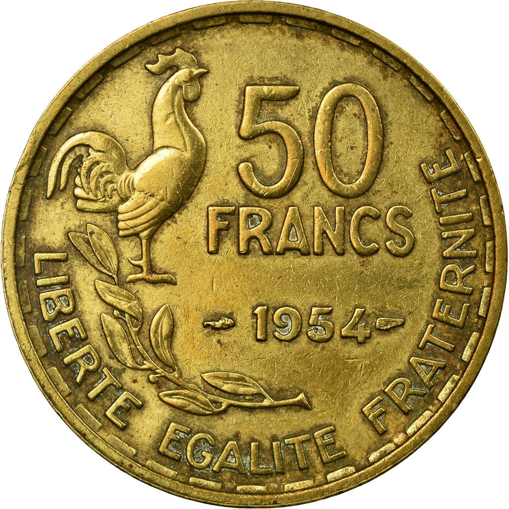 Moneta, Francia, Guiraud, 50 Francs, 1954, Paris, MB+, Alluminio-bronzo