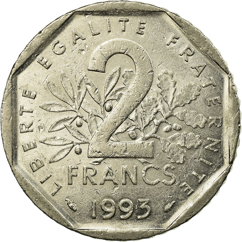 Munten, Frankrijk, Jean Moulin, 2 Francs, 1993, Paris, ZF, Nickel, KM:1062