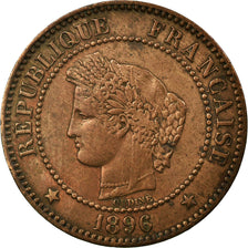Moeda, França, Cérès, 2 Centimes, 1896, Paris, VF(30-35), Bronze, KM:827.1
