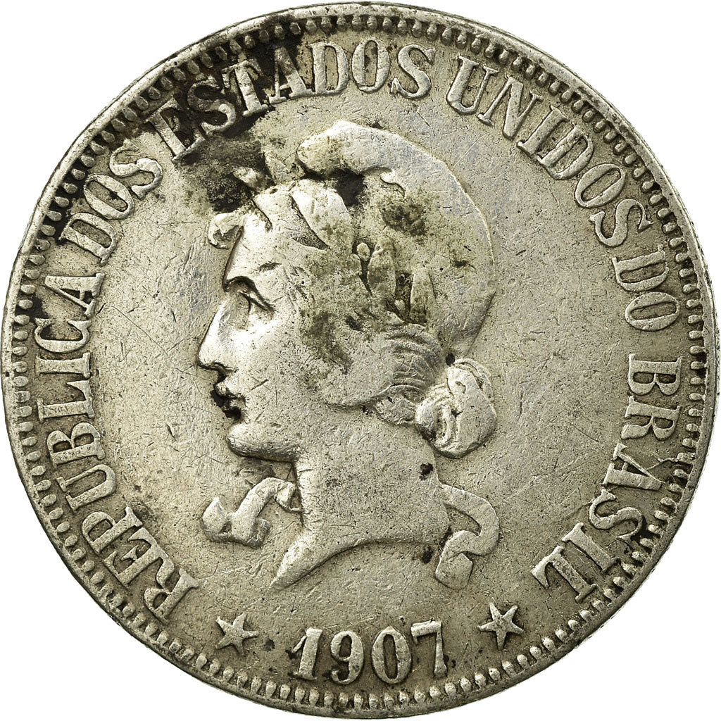 Münze, Brasilien, 1000 Reis, 1907, S, Silber, KM:507