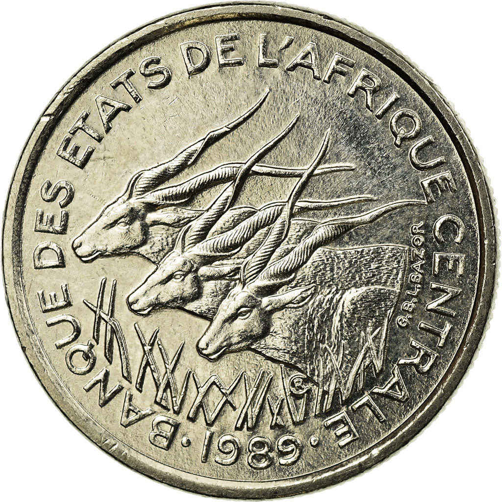 Coin, Central African States, 50 Francs, 1989, Paris, EF(40-45), Nickel, KM:11