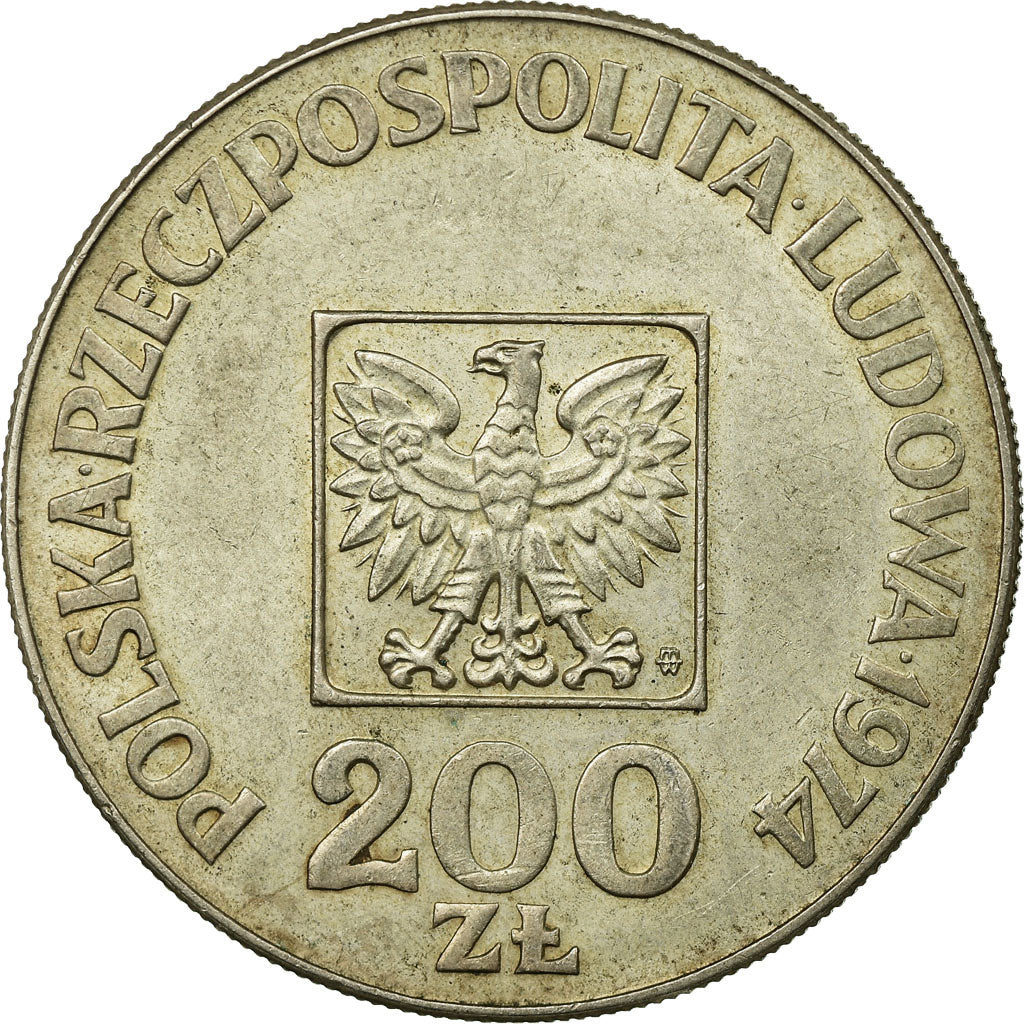 Moeda, Polónia, 200 Zlotych, 1974, Warsaw, VF(30-35), Prata, KM:72