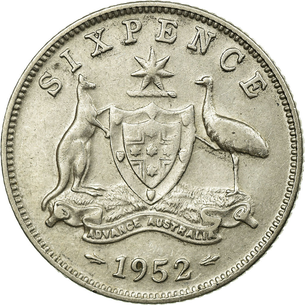 Moneda, Australia, George VI, Sixpence, 1952, MBC, Plata, KM:45