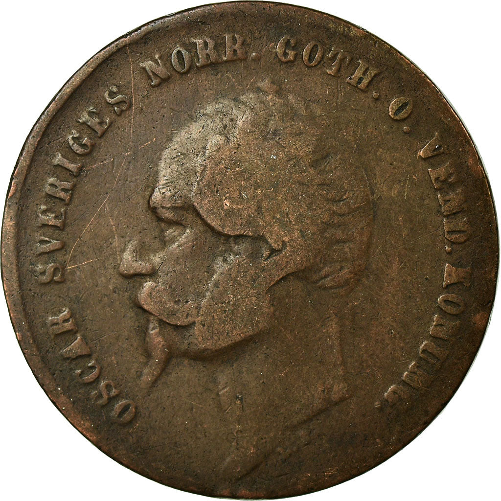 Coin, Sweden, Oscar I, 2 Öre, 1858, VF(30-35), Bronze, KM:688