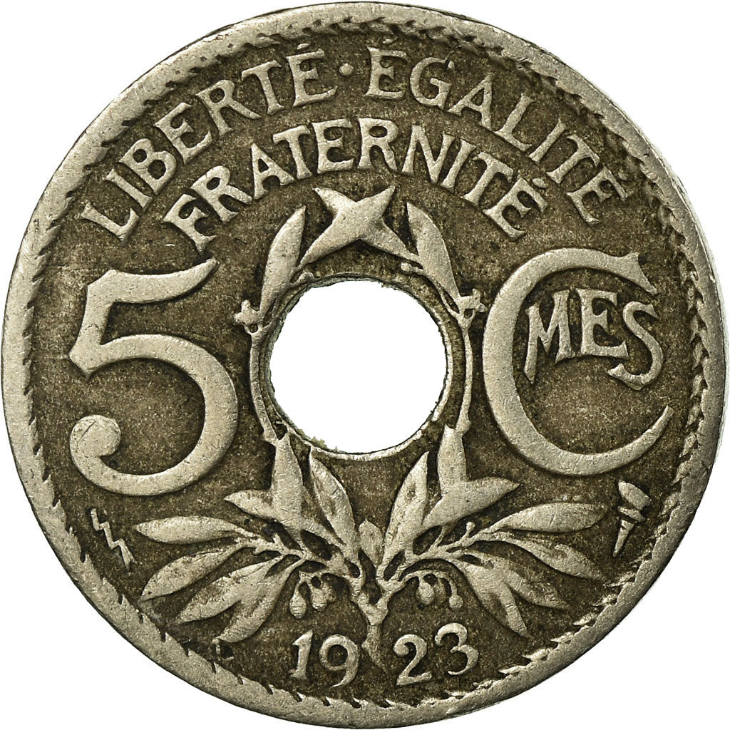 Moneta, Francja, Lindauer, 5 Centimes, 1923, Poissy, VF(30-35), Miedź-Nikiel