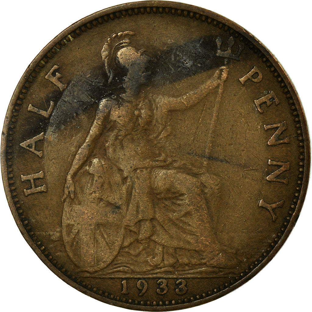 Coin, Great Britain, George V, 1/2 Penny, 1933, VF(30-35), Bronze, KM:837