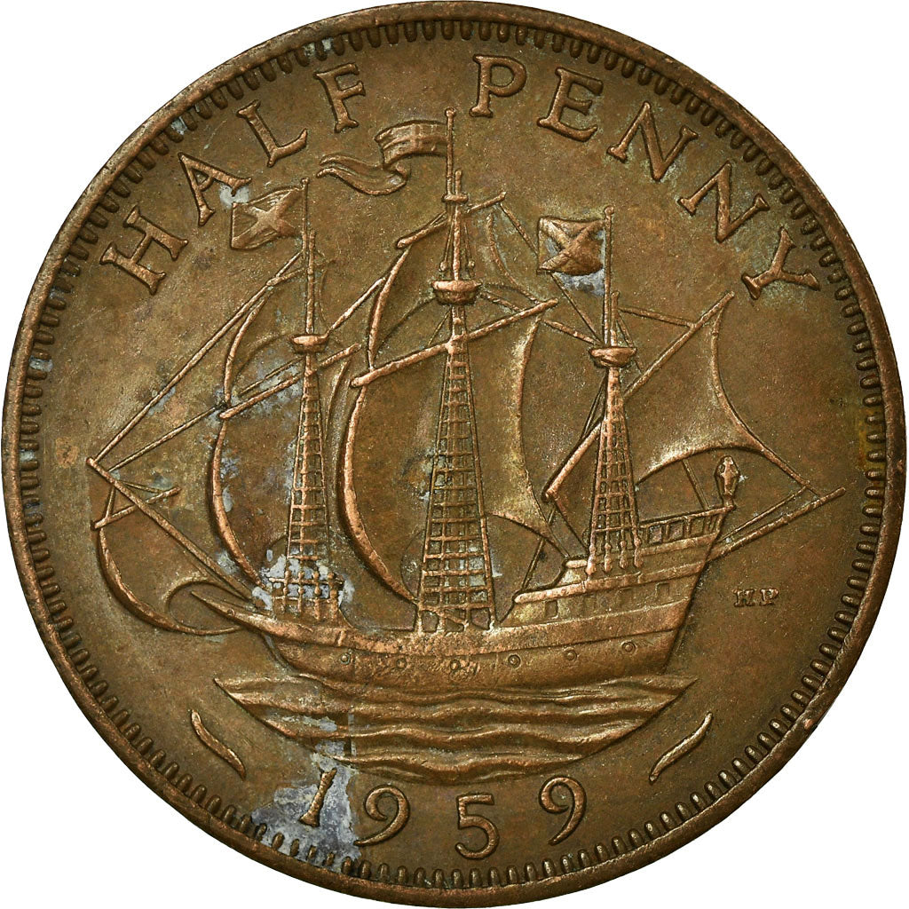 Münze, Großbritannien, Elizabeth II, 1/2 Penny, 1959, S+, Bronze, KM:896