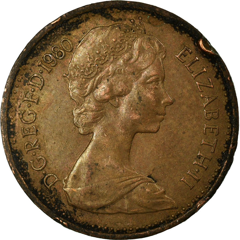 Moneda, Gran Bretaña, Elizabeth II, 1/2 New Penny, 1980, BC+, Bronce, KM:914