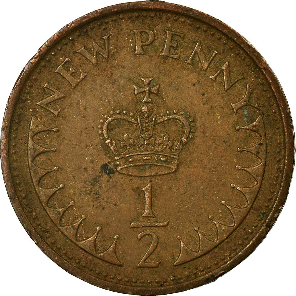 Moneda, Gran Bretaña, Elizabeth II, 1/2 New Penny, 1980, BC+, Bronce, KM:914