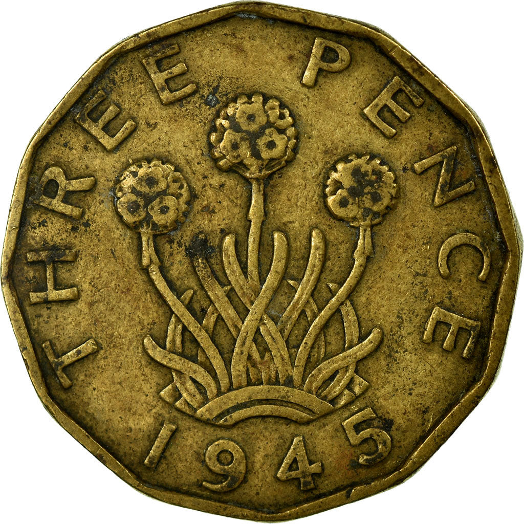 Monnaie, Grande-Bretagne, George VI, 3 Pence, 1945, TB, Nickel-brass, KM:849