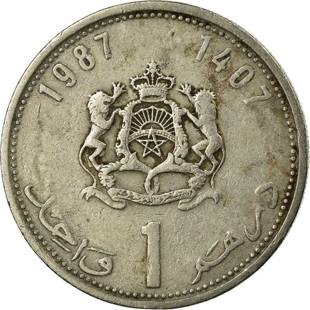 Moneda, Marruecos, al-Hassan II, Dirham, 1987, Paris, BC+, Cobre - níquel