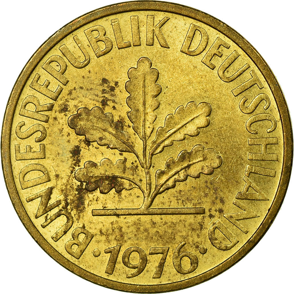 Moneta, Niemcy - RFN, 10 Pfennig, 1976, Stuttgart, VF(30-35), Mosiądz powlekany