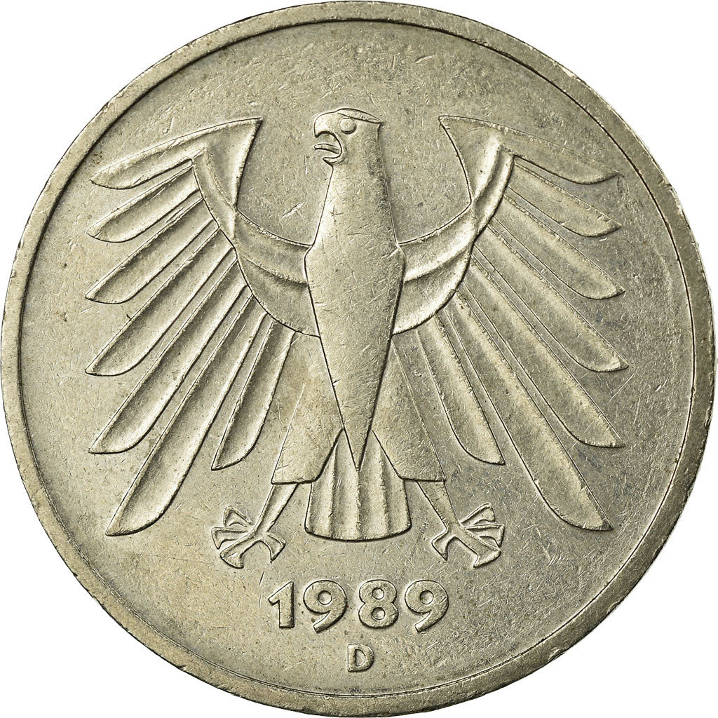 Coin, GERMANY - FEDERAL REPUBLIC, 5 Mark, 1989, Munich, EF(40-45), Copper-Nickel