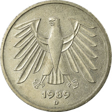 Coin, GERMANY - FEDERAL REPUBLIC, 5 Mark, 1989, Munich, EF(40-45), Copper-Nickel