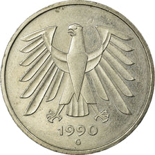 Coin, GERMANY - FEDERAL REPUBLIC, 5 Mark, 1990, Karlsruhe, EF(40-45)