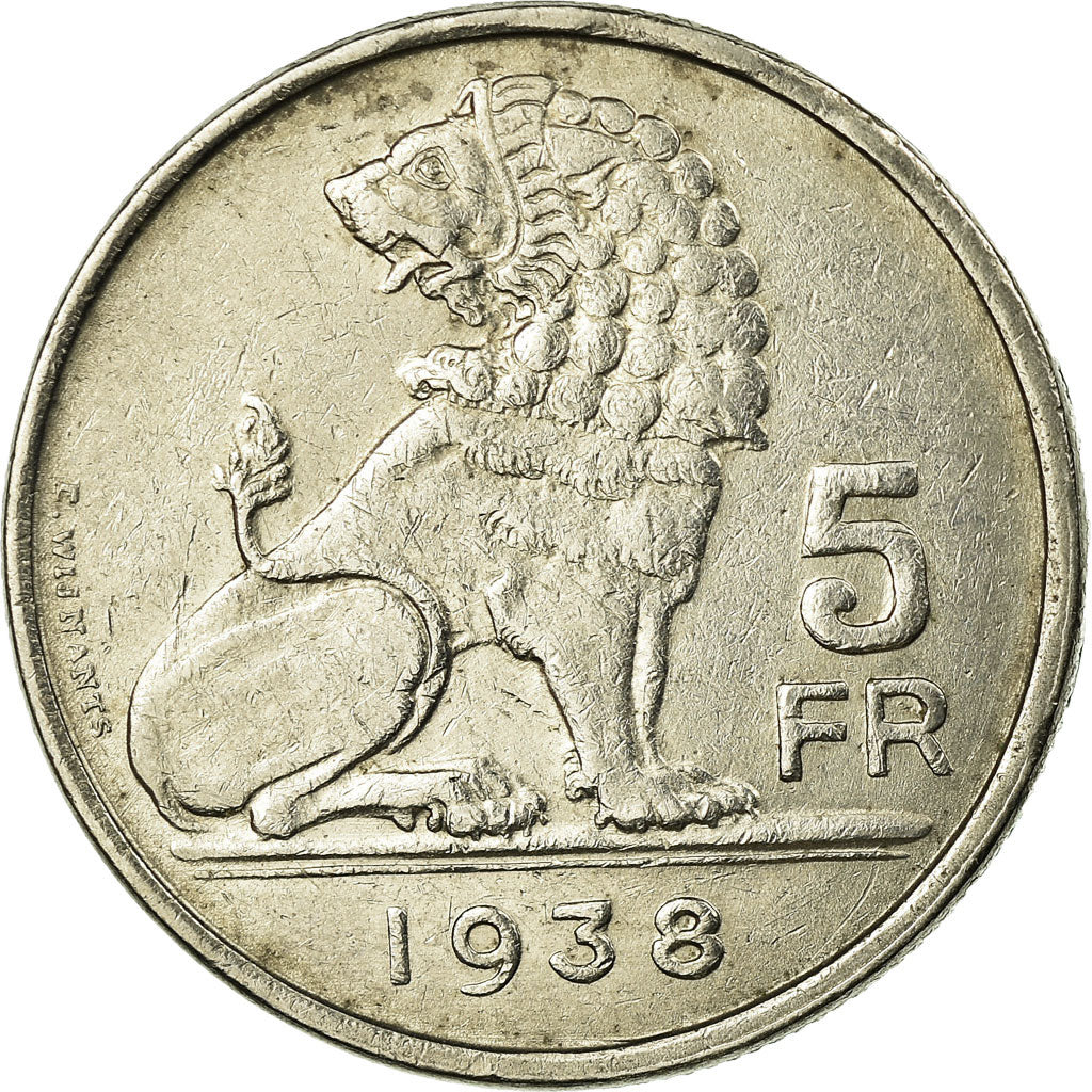 Coin, Belgium, 5 Francs, 5 Frank, 1938, EF(40-45), Nickel, KM:117.1