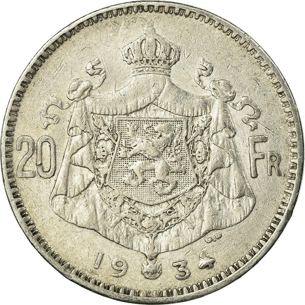 Coin, Belgium, 20 Francs, 20 Frank, 1934, EF(40-45), Silver, KM:103.1