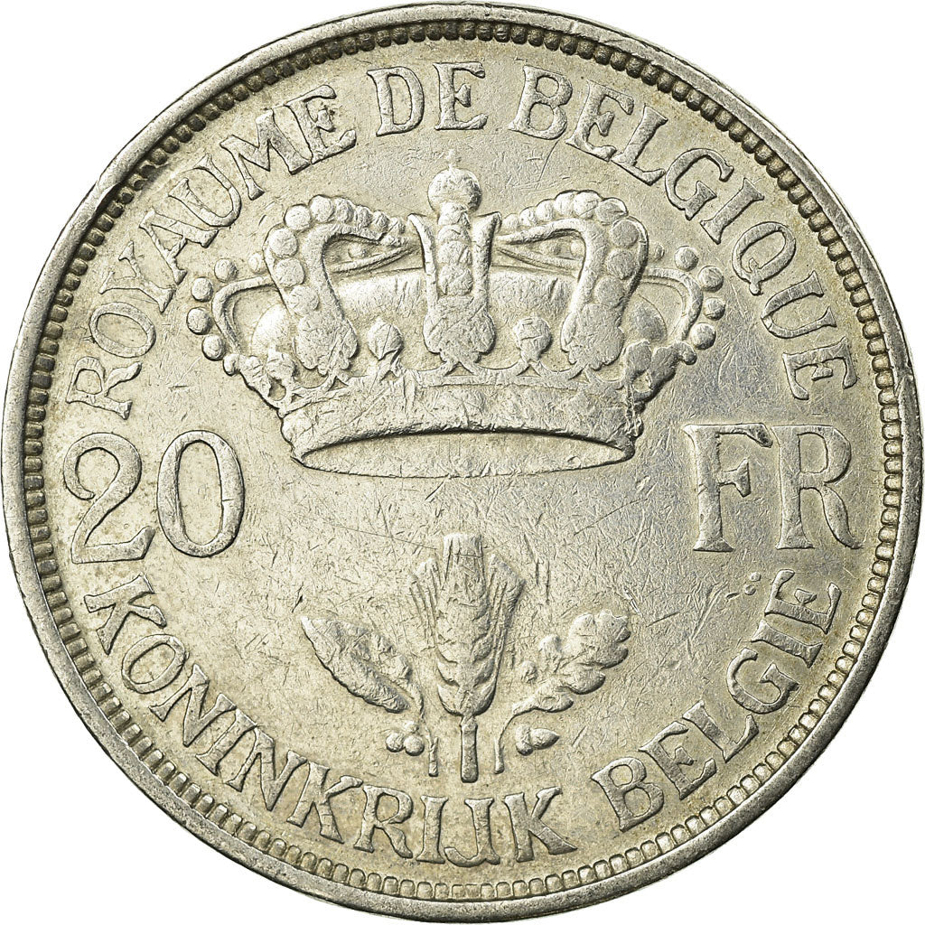 Coin, Belgium, 20 Francs, 20 Frank, 1934, EF(40-45), Silver, KM:105