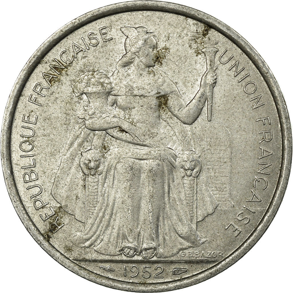 Coin, FRENCH OCEANIA, 5 Francs, 1952, Paris, VF(30-35), Aluminum, KM:4