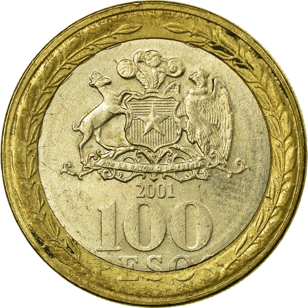 Moeda, Chile, 100 Pesos, 2001, Santiago, VF(30-35), Bimetálico, KM:236
