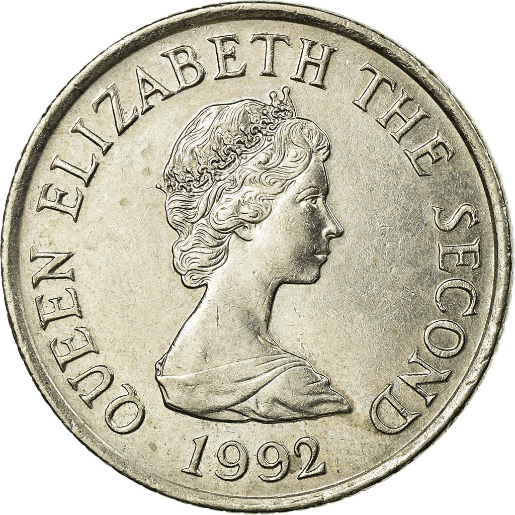 Coin, Jersey, Elizabeth II, 10 Pence, 1992, Heaton, EF(40-45), Copper-nickel