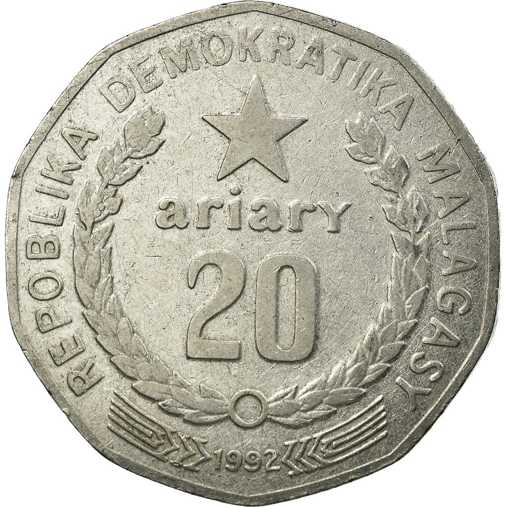 Coin, Madagascar, 20 Ariary, 1992, Royal Canadian Mint, VF(30-35), Stainless