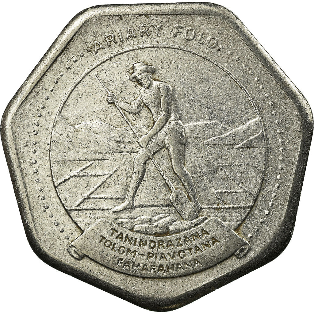 Moneta, Madagascar, 10 Ariary, 1992, Royal Canadian Mint, MB+, Acciaio