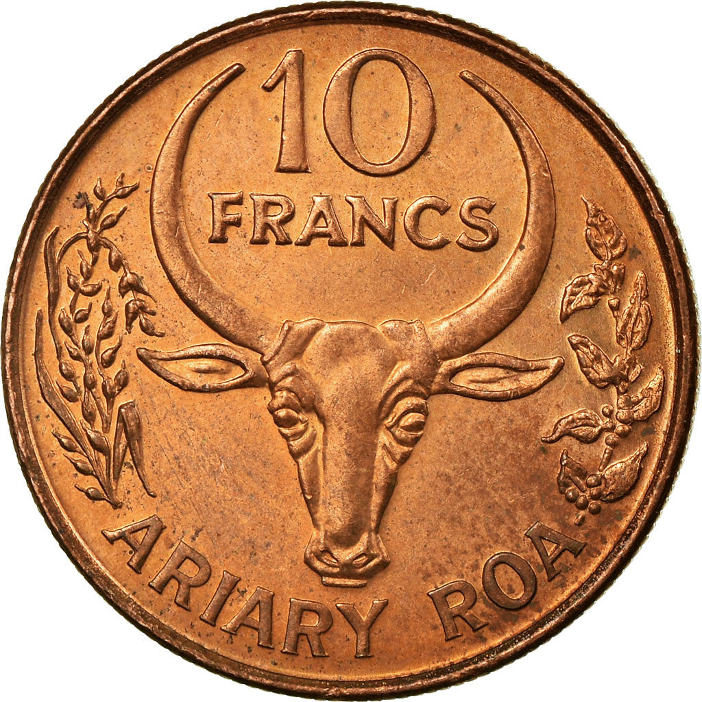 Coin, Madagascar, 10 Francs, 2 Ariary, 1996, Paris, EF(40-45), Copper Plated