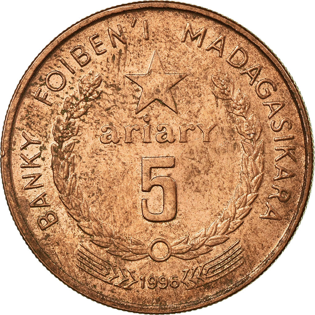 Coin, Madagascar, 5 Ariary, 1996, Paris, VF(20-25), Copper Plated Steel, KM:23