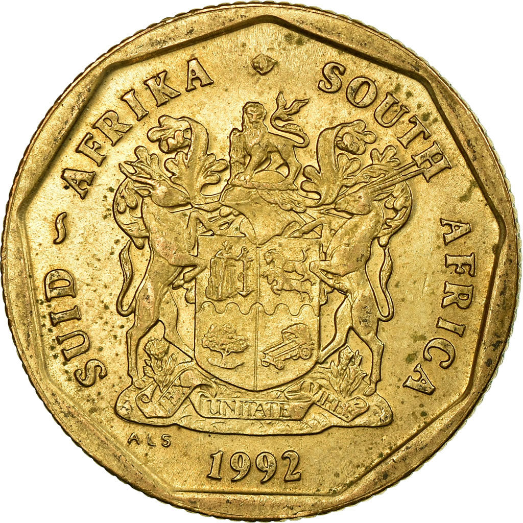 Moneda, Sudáfrica, 50 Cents, 1992, Pretoria, BC+, Bronce chapado en acero