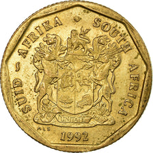 Moneda, Sudáfrica, 50 Cents, 1992, Pretoria, BC+, Bronce chapado en acero