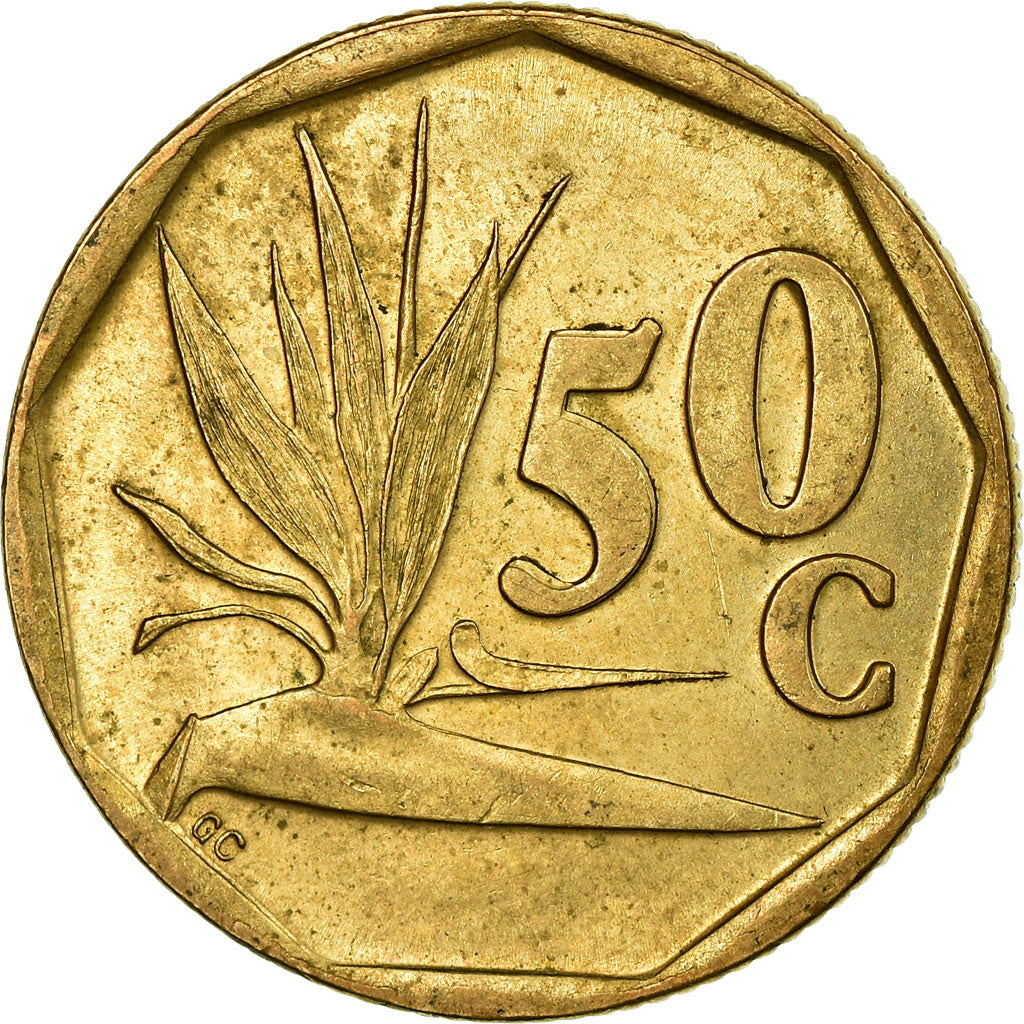 Moneda, Sudáfrica, 50 Cents, 1992, Pretoria, BC+, Bronce chapado en acero
