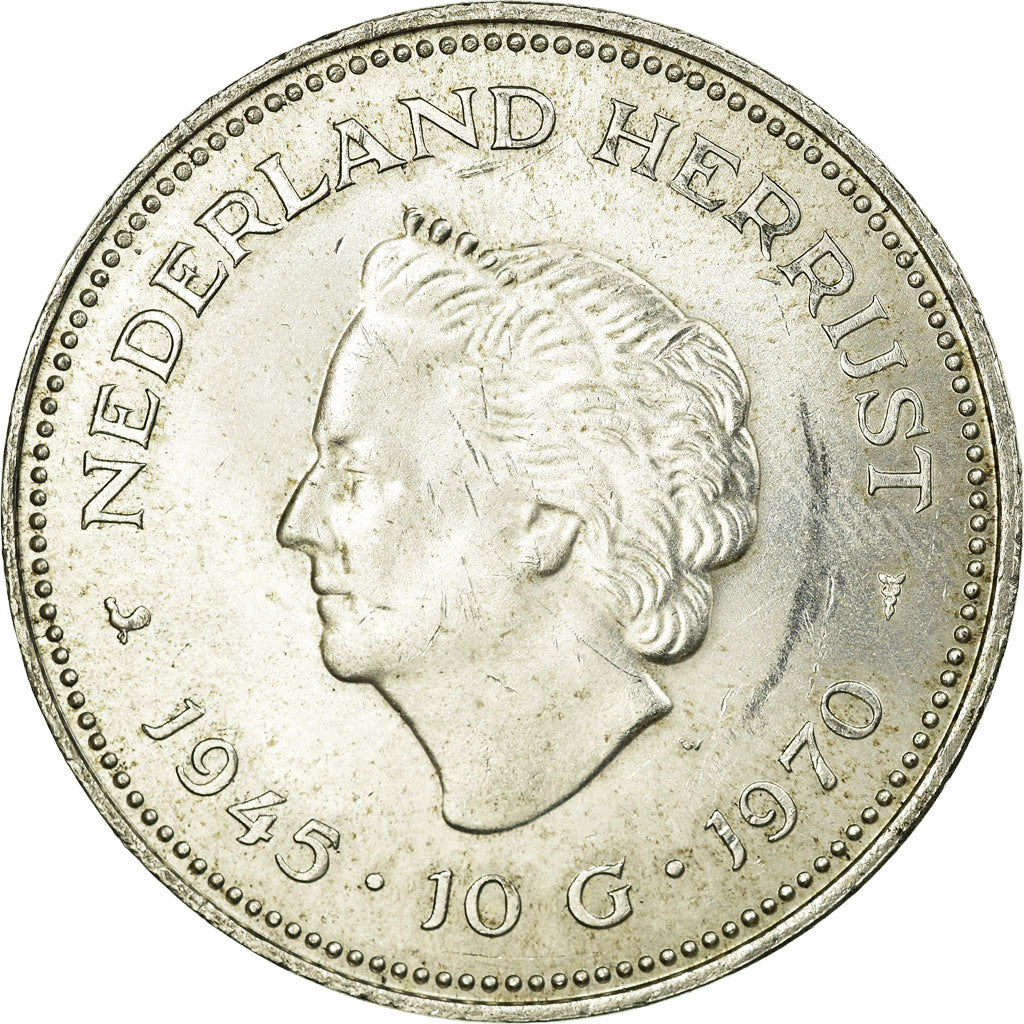 Moeda, Países Baixos, Juliana, 10 Gulden, Undated (1970), EF(40-45), Prata