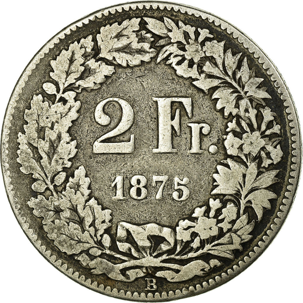 Coin, Switzerland, 2 Francs, 1875, Bern, VF(30-35), Silver, KM:21