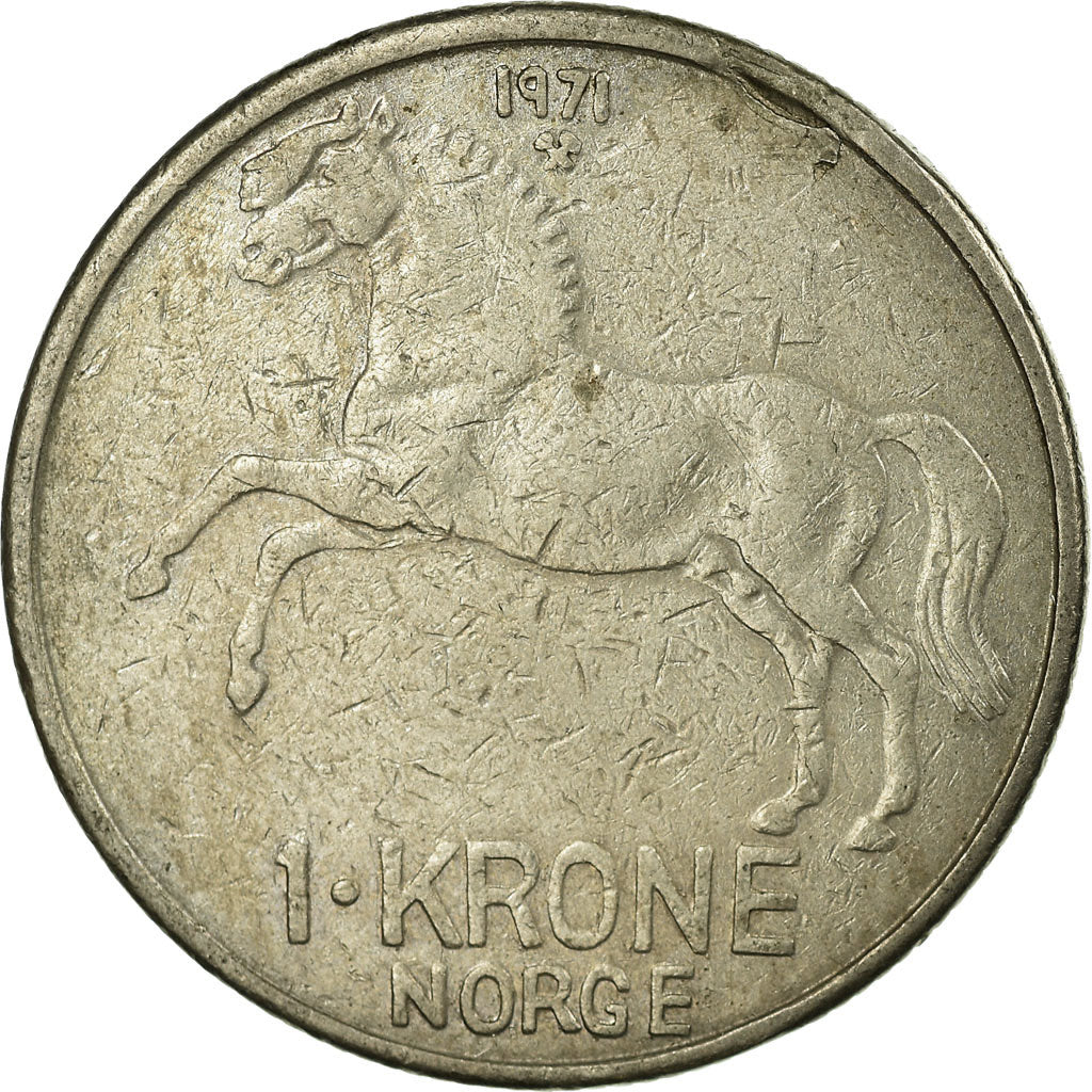Moneda, Noruega, Olav V, Krone, 1971, BC+, Cobre - níquel, KM:409