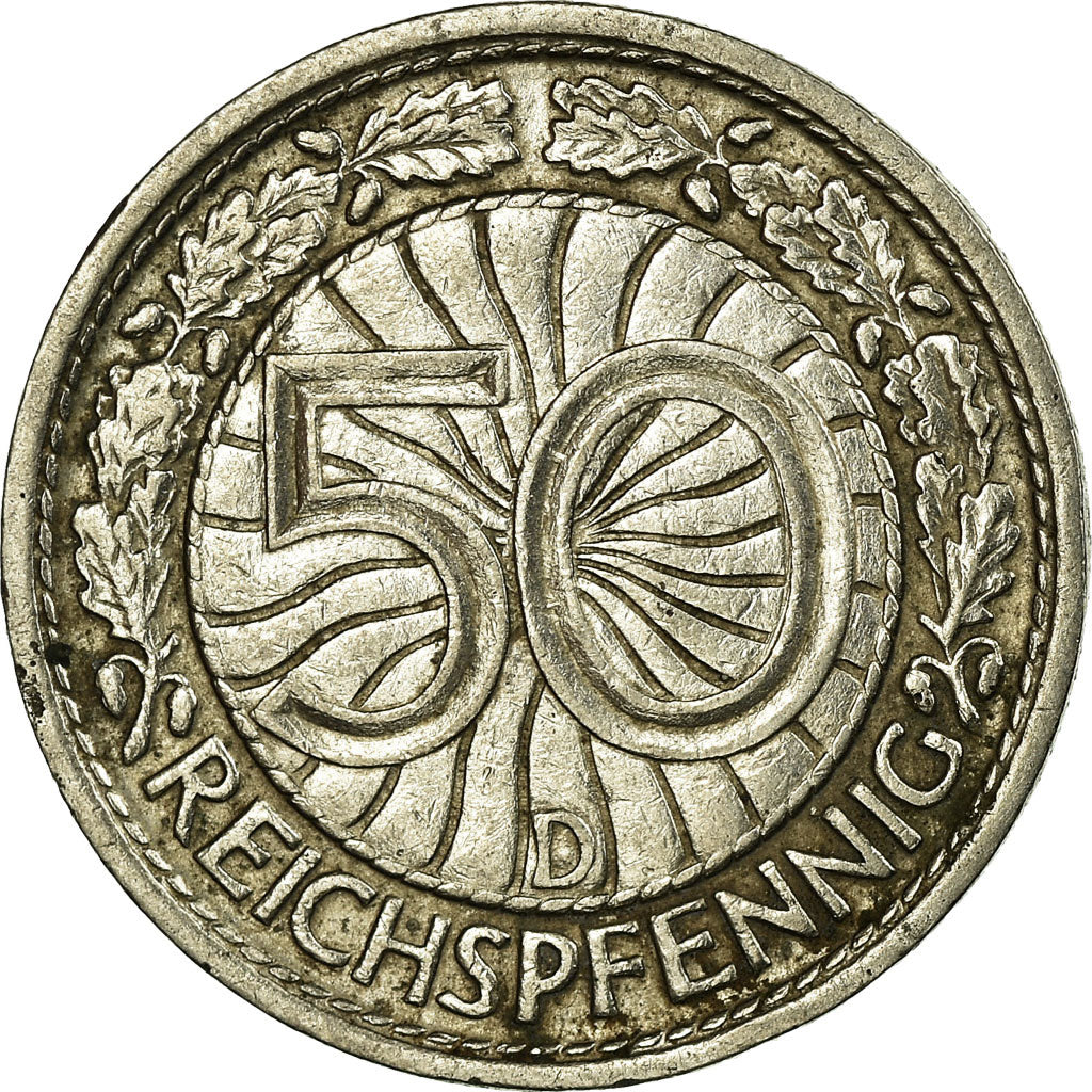 Coin, GERMANY, WEIMAR REPUBLIC, 50 Reichspfennig, 1928, Munich, VF(30-35)