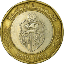 Coin, Tunisia, 5 Dinars, 2002, Paris, EF(40-45), Bi-Metallic, KM:444