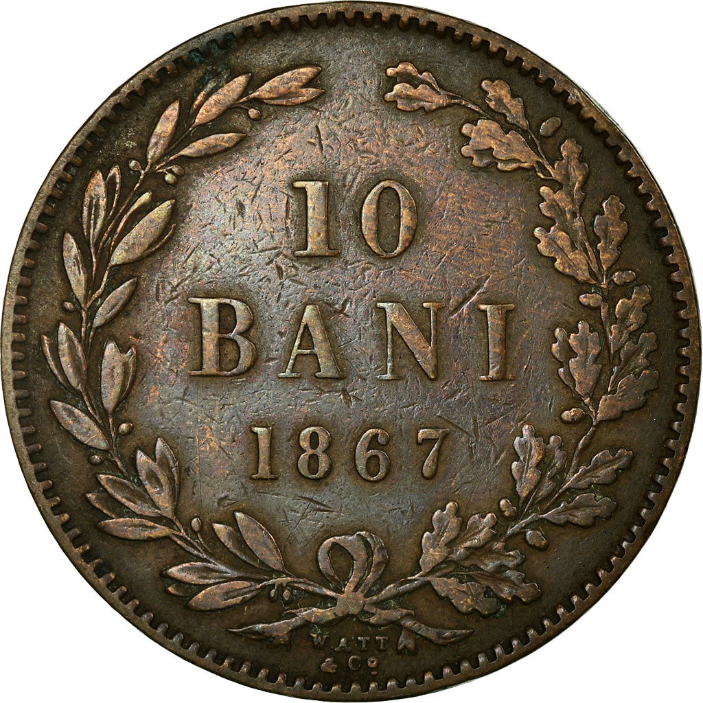 Monnaie, Roumanie, Carol I, 10 Bani, 1867, TB+, Cuivre, KM:4.2