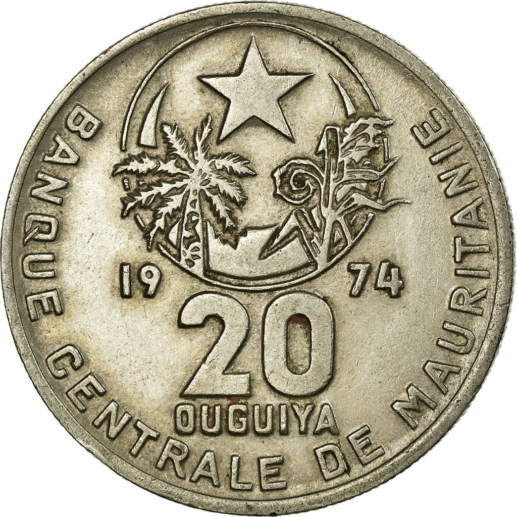 Coin, Mauritania, 20 Ouguiya, 1974, EF(40-45), Copper-nickel, KM:5
