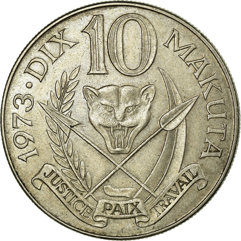 Coin, Zaire, 10 Makuta, 1973, EF(40-45), Copper-nickel, KM:7