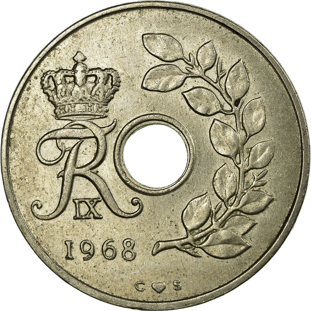 Münze, Dänemark, Frederik IX, 25 Öre, 1968, Copenhagen, S+, Copper-nickel
