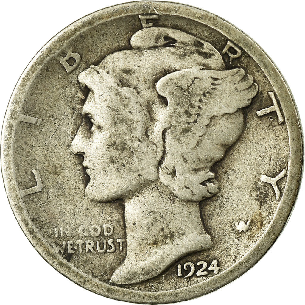 Coin, United States, Mercury Dime, Dime, 1924, U.S. Mint, Philadelphia