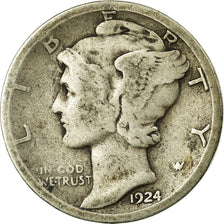 Coin, United States, Mercury Dime, Dime, 1924, U.S. Mint, Philadelphia