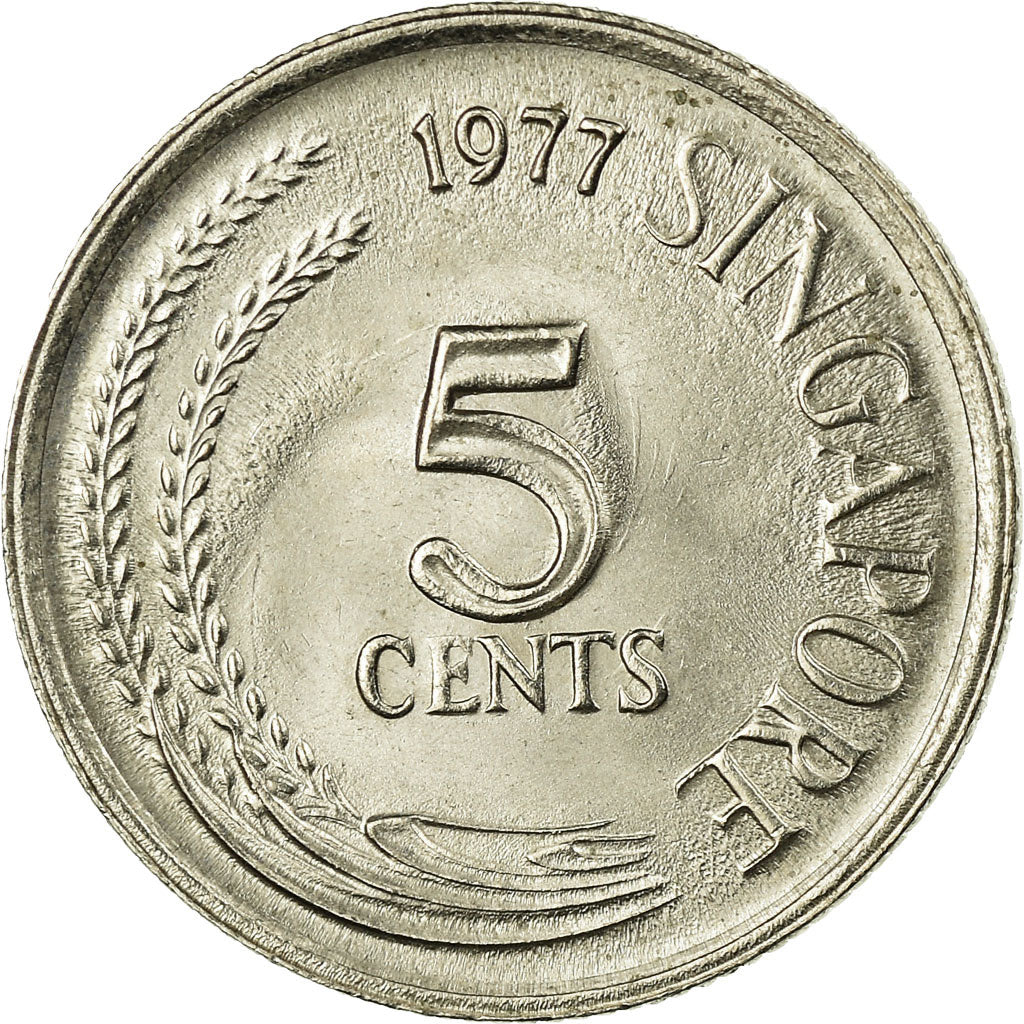 Munten, Singapur, 5 Cents, 1977, Singapore Mint, ZF, Copper-nickel, KM:2