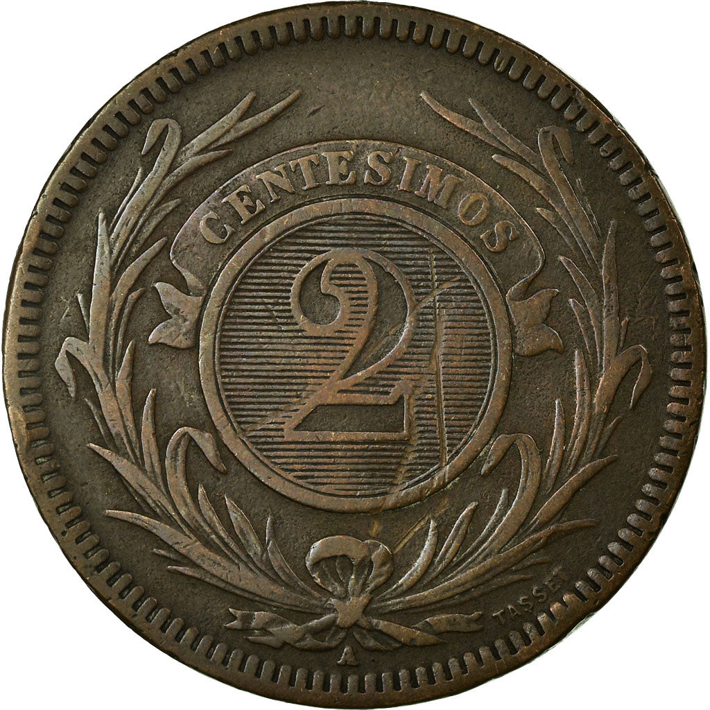 Moneta, Uruguay, 2 Centesimos, 1869, Uruguay Mint, Paris, Berlin, Vienna, BB